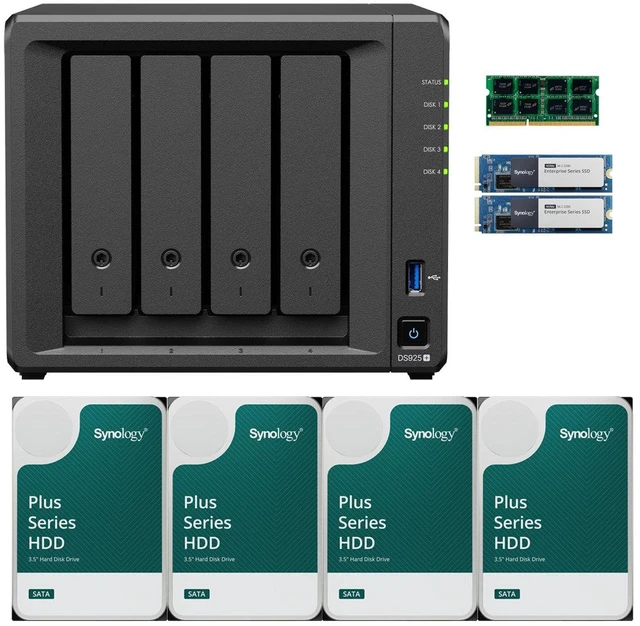 Main image of Synology DS925+ Quad-Core 4-Bay DiskStation NAS 4GB FULLY COMPATIBLE ECC RAM, 800GB(2x400GB) Cache, and 80TB (4 x 20TB) of Synology Plus NAS Drives Fully Assembled and Tested By CustomTechSales