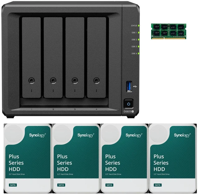 Main image of Synology DS925+ Quad-Core 4-Bay DiskStation NAS 4GB FULLY COMPATIBLE ECC RAM and 80TB (4 x 20TB) of Synology Plus NAS Drives Fully Assembled and Tested By CustomTechSales
