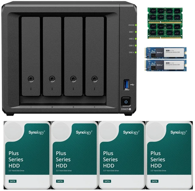 Main image of Synology DS925+ Quad-Core 4-Bay DiskStation NAS 8GB FULLY COMPATIBLE ECC RAM, 800GB(2x400GB) Cache, and 80TB (4 x 20TB) of Synology Plus NAS Drives Fully Assembled and Tested By CustomTechSales