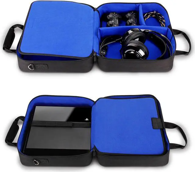 Alt view image 2 of 11 - USA GEAR Console Carrying Case Compatible with Playstation 4 / PS4 Slim & PS4 Pro with Accessory Storage for Controllers, Cables, Headsets & Padded Shoulder Strap - Fits All PS4 & PS3 Models - Blue