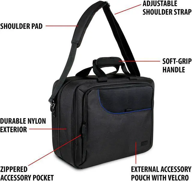 Alt view image 4 of 11 - USA GEAR Console Carrying Case Compatible with Playstation 4 / PS4 Slim & PS4 Pro with Accessory Storage for Controllers, Cables, Headsets & Padded Shoulder Strap - Fits All PS4 & PS3 Models - Blue