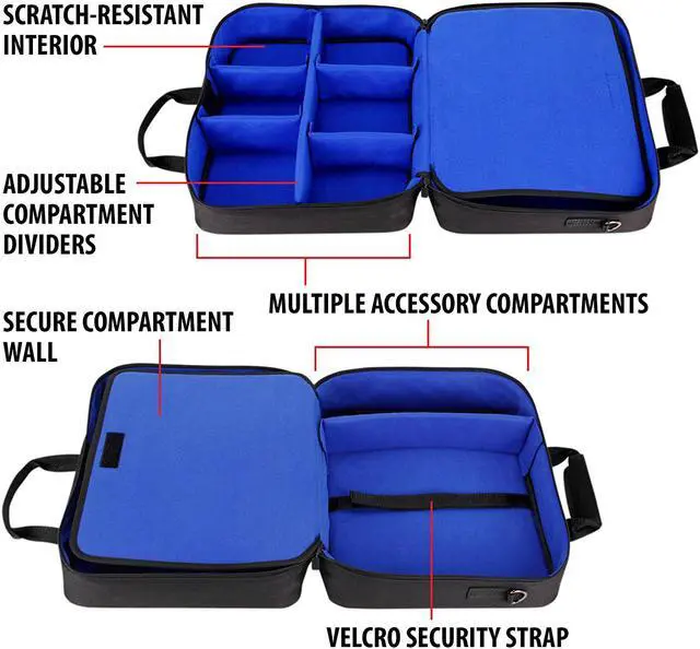 Alt view image 5 of 11 - USA GEAR Console Carrying Case Compatible with Playstation 4 / PS4 Slim & PS4 Pro with Accessory Storage for Controllers, Cables, Headsets & Padded Shoulder Strap - Fits All PS4 & PS3 Models - Blue