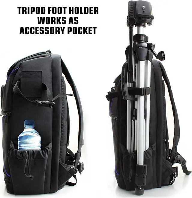 Alt view image 7 of 9 - Digital SLR Camera Backpack (Purple) with 15.6" Laptop Compartment by USA Gear features Padded Custom Dividers , Tripod Holder , Rain Cover and Storage for DSLR Cameras by Nikon , Canon , Sony