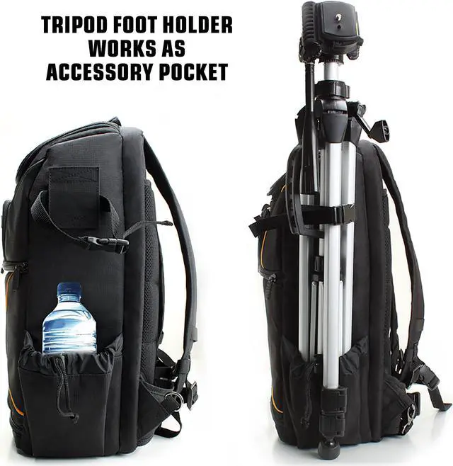 Alt view image 3 of 10 - Digital SLR Camera Backpack (Orange) with 15.6" Laptop Compartment by USA Gear features Padded Custom Dividers , Tripod Holder , Rain Cover and Storage for DSLR Cameras by Nikon , Canon , Sony