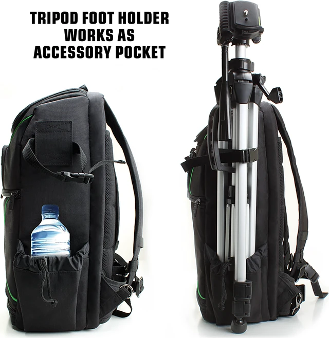Alt view image 6 of 12 - Digital SLR Camera Backpack (Green) with 15.6" Laptop Compartment by USA Gear features Padded Custom Dividers , Tripod Holder , Rain Cover and Storage for DSLR Cameras by Nikon , Canon , Sony
