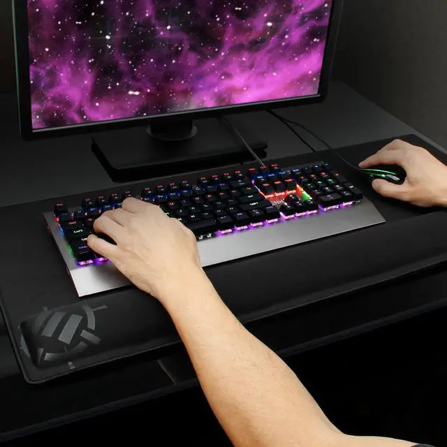 Alt view image 2 of 18 - enhance large extended gaming mouse pad with memory foam wrist rest support by 31.5 x 13.78 x 1 inches  antifray stitching & premium soft tracking mat surface black