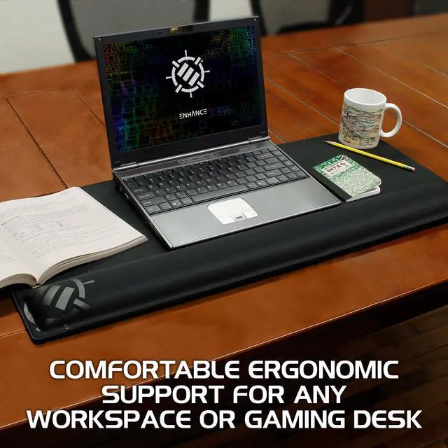 Alt view image 3 of 18 - enhance large extended gaming mouse pad with memory foam wrist rest support by 31.5 x 13.78 x 1 inches  antifray stitching & premium soft tracking mat surface black