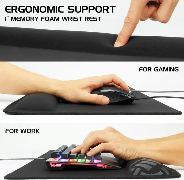 Alt view image 4 of 18 - enhance large extended gaming mouse pad with memory foam wrist rest support by 31.5 x 13.78 x 1 inches  antifray stitching & premium soft tracking mat surface black