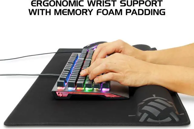 Alt view image 5 of 18 - enhance large extended gaming mouse pad with memory foam wrist rest support by 31.5 x 13.78 x 1 inches  antifray stitching & premium soft tracking mat surface black