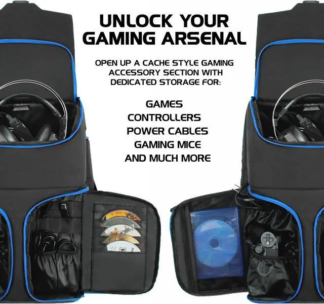 Alt view image 2 of 9 - ENHANCE Universal Console Laptop Gaming Backpack for PS4 Pro , Xbox One & Computers - Gear Arsenal Storage for Controllers, Headsets, Games, Mice, Keyboards & Accessories - Essential eSports Gear