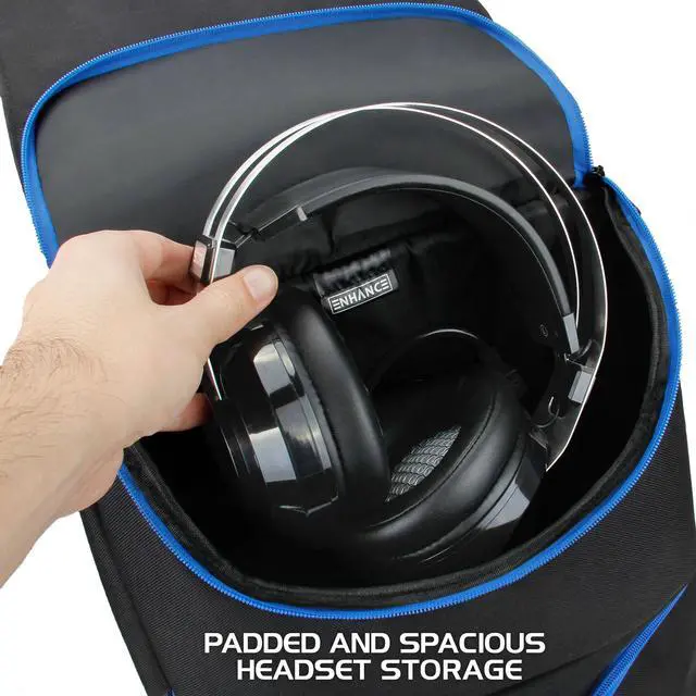 Alt view image 4 of 9 - ENHANCE Universal Console Laptop Gaming Backpack for PS4 Pro , Xbox One & Computers - Gear Arsenal Storage for Controllers, Headsets, Games, Mice, Keyboards & Accessories - Essential eSports Gear