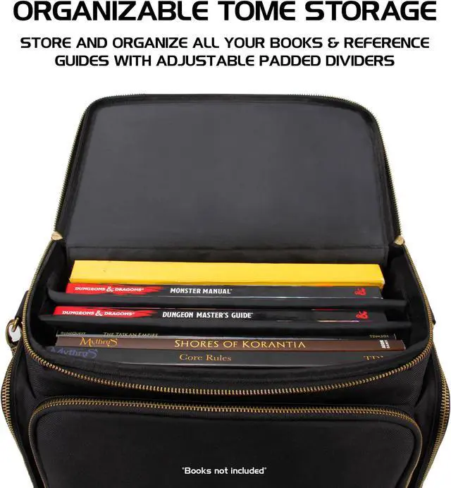 Alt view image 3 of 4 - ENHANCE Tabletop RPG Adventurer's Bag - Dungeons & Dragons Travel Bag fits Player's Handbook , Dungeon Master's Guide & More - Padded Mini Figure Storage , Dice & Token Pockets (Fits 4-8 Books)