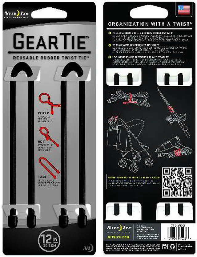 Alt view image 2 of 8 - Nite Ize GT122PK01 Gear Tie 12", 2 Pack, Black