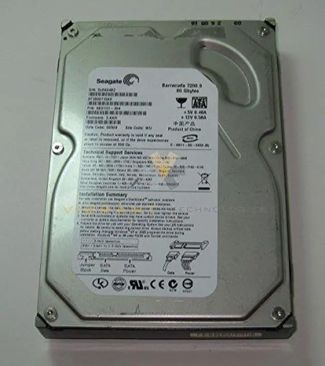 Alt view image 2 of 5 - DELL Hy281  80Gb 7200Rpm Sata 8Mb Buffer 3.5Inch Hard Disk Drive