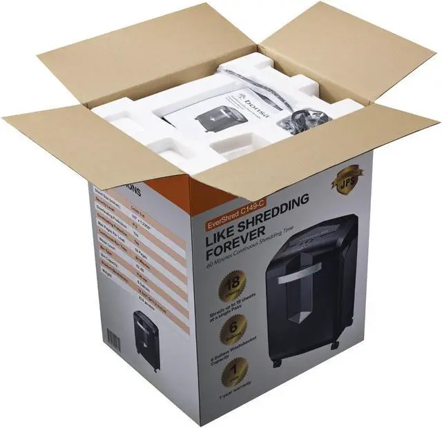 Alt view image 6 of 20 - Bonsaii EverShred C149-C 18-Sheet Cross-cut Paper/CD/Credit Card Shredder, 60 Mintues Running Time, Overload and Thermal Protection, Draw-out 6 Gallon Wastebasket Capacity, with 4 Casters