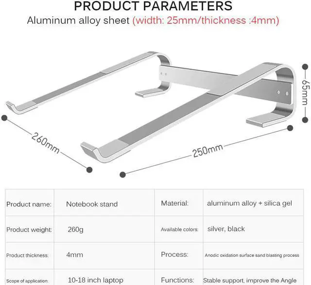 Alt view image 3 of 6 - Aluminum Alloy Laptop Stand Portable Base for Notebook Stand Holder for Macbook Air Pro Non slip Computer Cooling Bracket
