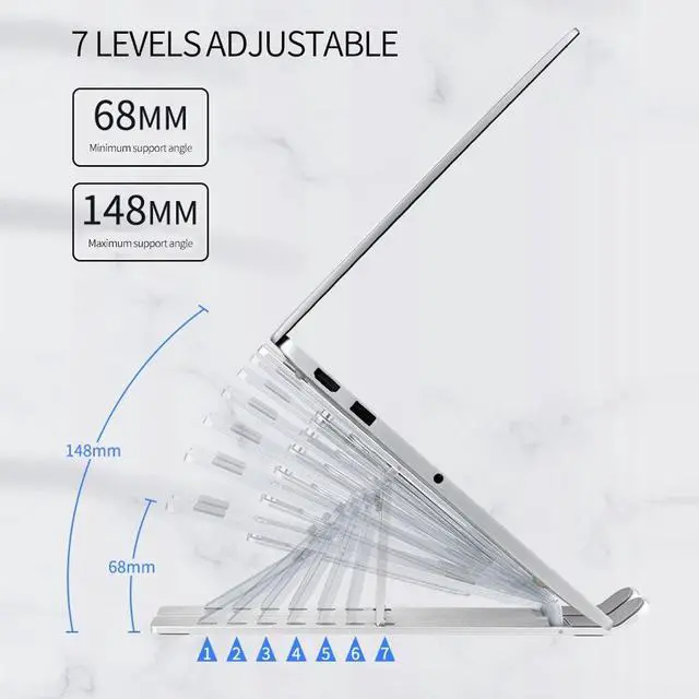 Alt view image 5 of 6 - Folding Laptop Bracket 7 Levels Adjustable Portable Tablet Notebook Holder Aluminum Alloy Stand