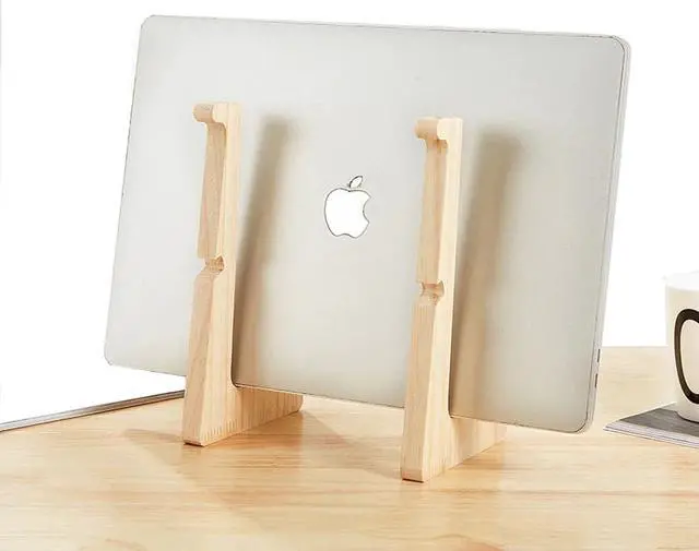 Alt view image 4 of 6 - Vmonv Increased Height Wood Laptop Stand Holder for Macbook Air Pro Retina 13 15 Inch Notebook Vertical Base Cooling Stand Mount