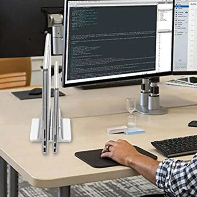 Alt view image 5 of 6 - Adjustable Vertical Laptop Stand Bookshelf 2 Slot Aluminum Alloy Bracket Dual Notebook PC Desk Holder Support