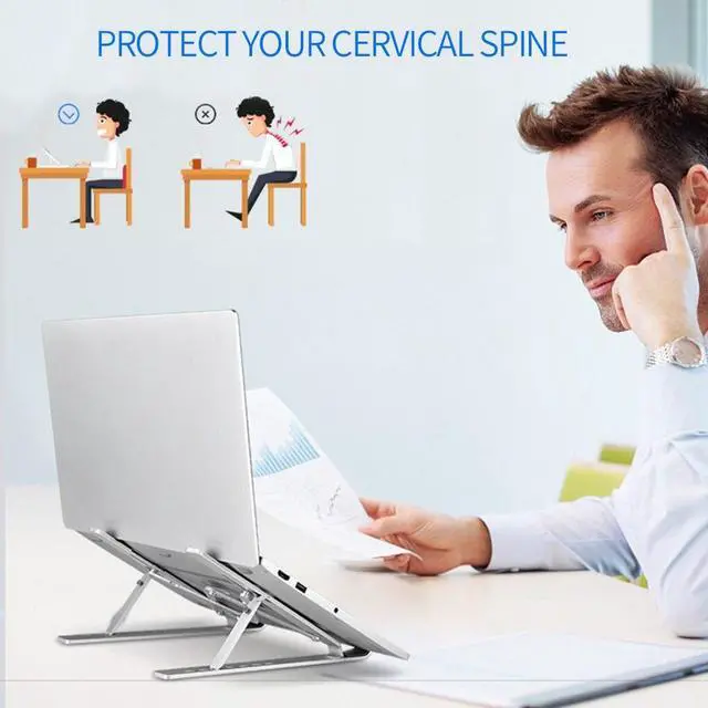 Alt view image 4 of 6 - Folding Laptop Bracket 7 Levels Adjustable Portable Tablet Notebook Holder Aluminum Alloy Stand