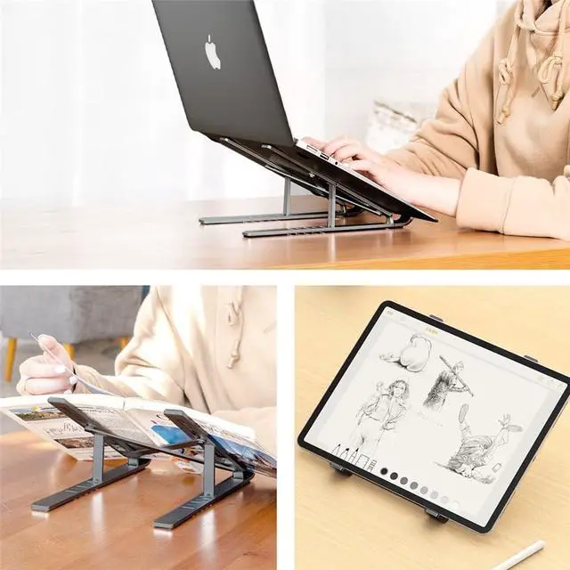 Alt view image 5 of 6 - LINGCHEN Laptop Stand for MacBook Pro Notebook Stand Foldable Aluminium Alloy Tablet Stand Bracket Laptop Holder for Notebook
