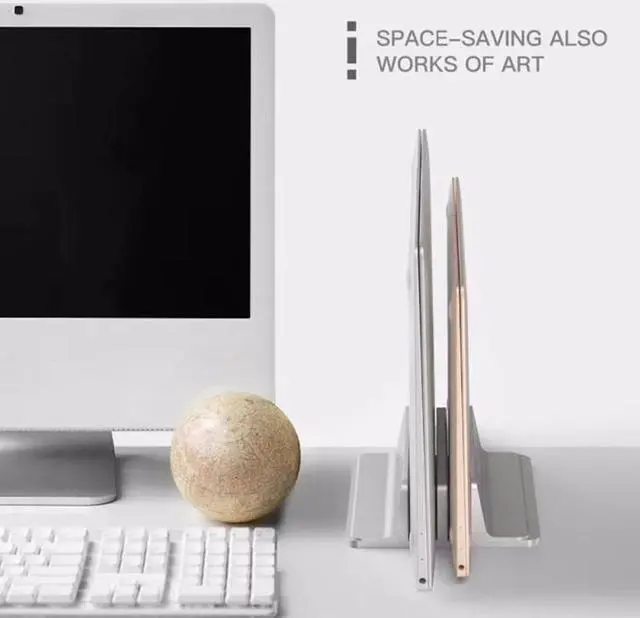 Alt view image 3 of 6 - Adjustable Vertical Laptop Stand Bookshelf 2 Slot Aluminum Alloy Bracket Dual Notebook PC Desk Holder Support