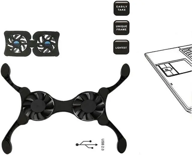 Alt view image 6 of 6 - Black Laptop Desk Support Dual Cooling Fan Notebook Computer Stand Foldable USB Rack Holder