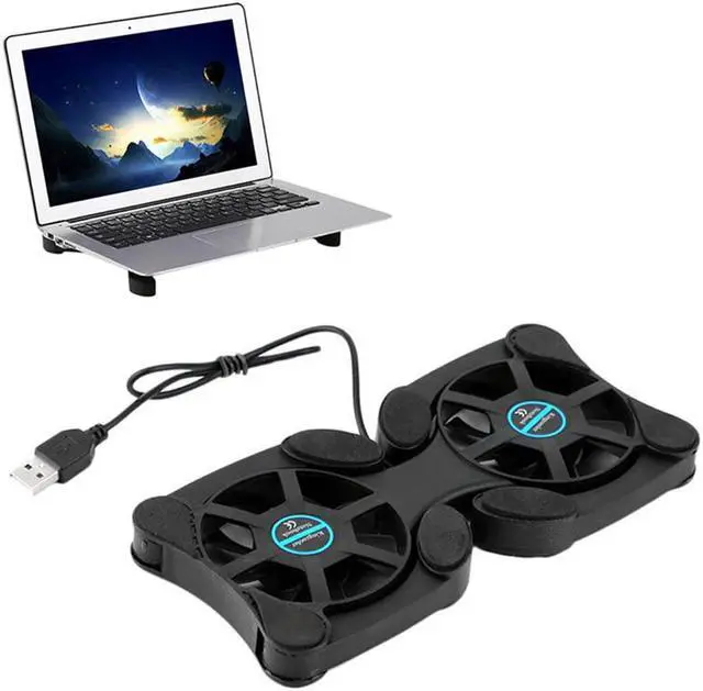 Main image of Black Laptop Desk Support Dual Cooling Fan Notebook Computer Stand Foldable USB Rack Holder