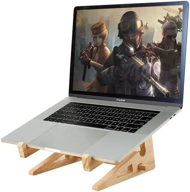 Alt view image 2 of 6 - Vmonv Increased Height Wood Laptop Stand Holder for Macbook Air Pro Retina 13 15 Inch Notebook Vertical Base Cooling Stand Mount