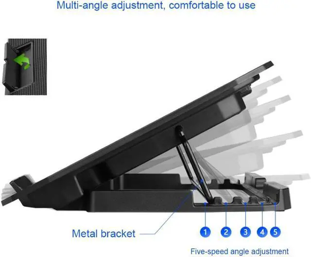 Alt view image 5 of 6 - USB Port 2 Cooling Fans Laptop Cooler Pad Notebook Adjustable Angle Stand Holder
