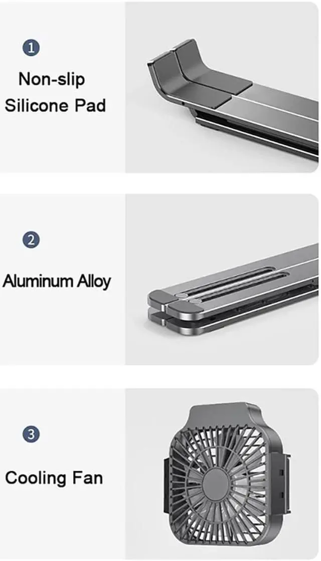 Alt view image 6 of 6 - Portable Laptop Stand With Cooling Fan Foldable Stand Adjustable Aluminum Alloy Notebook Holder For MacBook