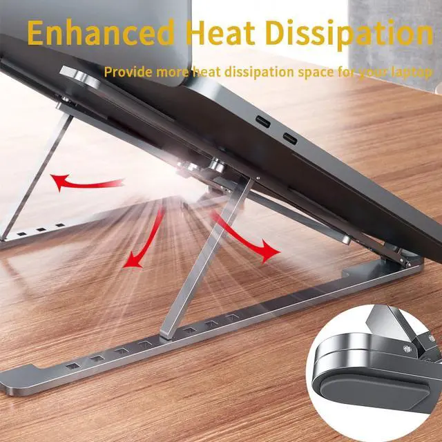 Alt view image 2 of 6 - Essager Portable Laptop Holder Foldable Laptop Stand Aluminium Table Desk Laptop Riser Support for MacBook Notebook PC Computer