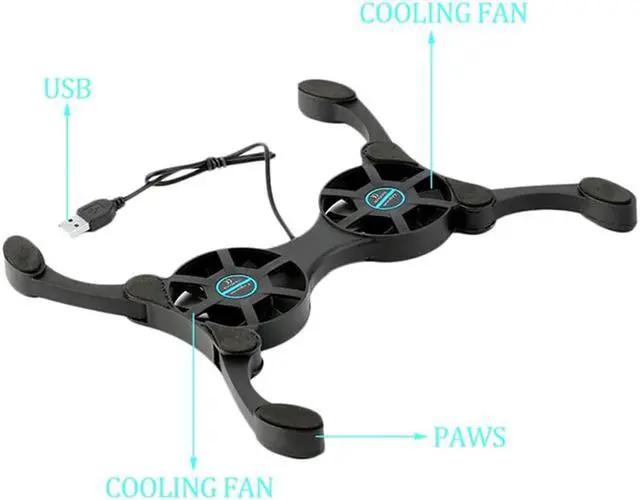 Alt view image 5 of 6 - Black Laptop Desk Support Dual Cooling Fan Notebook Computer Stand Foldable USB Rack Holder