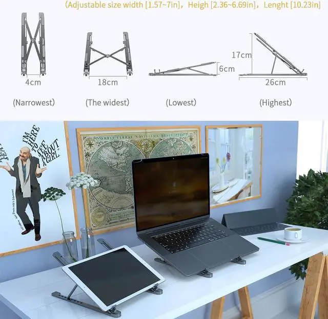 Alt view image 3 of 6 - Essager Portable Laptop Holder Foldable Laptop Stand Aluminium Table Desk Laptop Riser Support for MacBook Notebook PC Computer