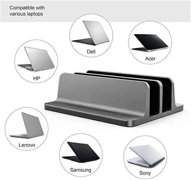Alt view image 3 of 6 - Double Vertical Laptop Stand Bracket Aluminum Alloy Double Slots Desktop Tablet Book Notebook Stand Holder with Adjustable Dock