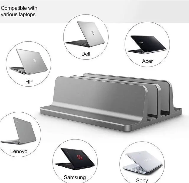 Alt view image 5 of 6 - Vertical Laptop Stand for Macbook Air Pro Desktop Double Desktop Stand Holder with Adjustable Dock (Up To 17.3 Inch)