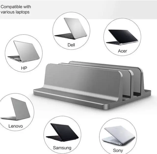 Alt view image 3 of 6 - Vertical Laptop Stand Aluminium Double Desktop Holder Space Saving Bookshelf Mount Bracket with Adjustable Dock For Notebook