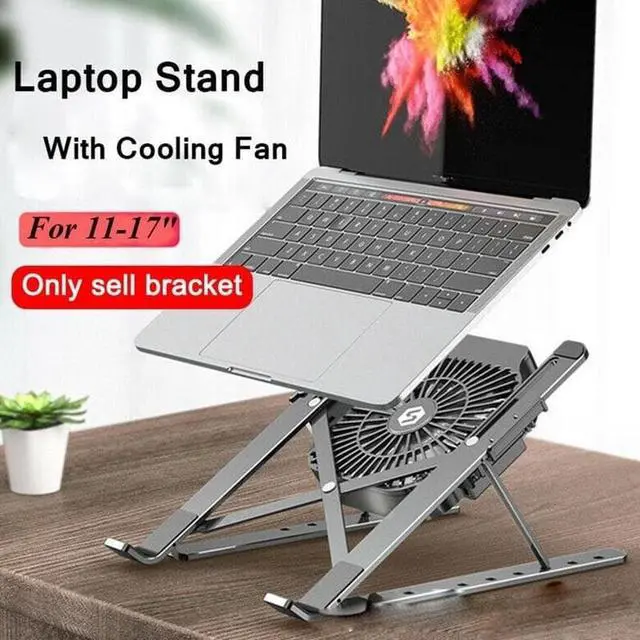 Alt view image 2 of 6 - Foldable Laptop Tablet Stand With Cooling Fan Heat Macbook Cooler Air Dissipation HP Pro Notebook Holder For Desktop Stand E0W9