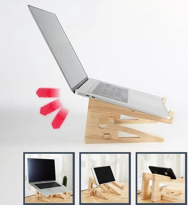 Alt view image 6 of 6 - YPAY Wood Laptop Stand Holder Increased Height Storage stand for Macbook 13 15 Inch Notebook Vertical Base Cooling Stand Mount