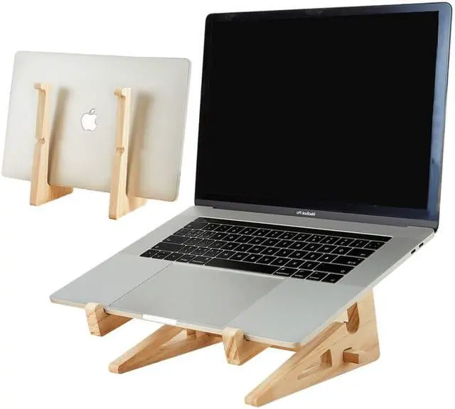 Alt view image 2 of 6 - YPAY Wood Laptop Stand Holder Increased Height Storage stand for Macbook 13 15 Inch Notebook Vertical Base Cooling Stand Mount