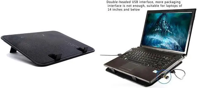 Alt view image 4 of 6 - 14 inch Notebook Cooler 5v Dual Fan USB External Laptop Cooling Pad Slim Stand High Speed Silent Metal Panel Fan