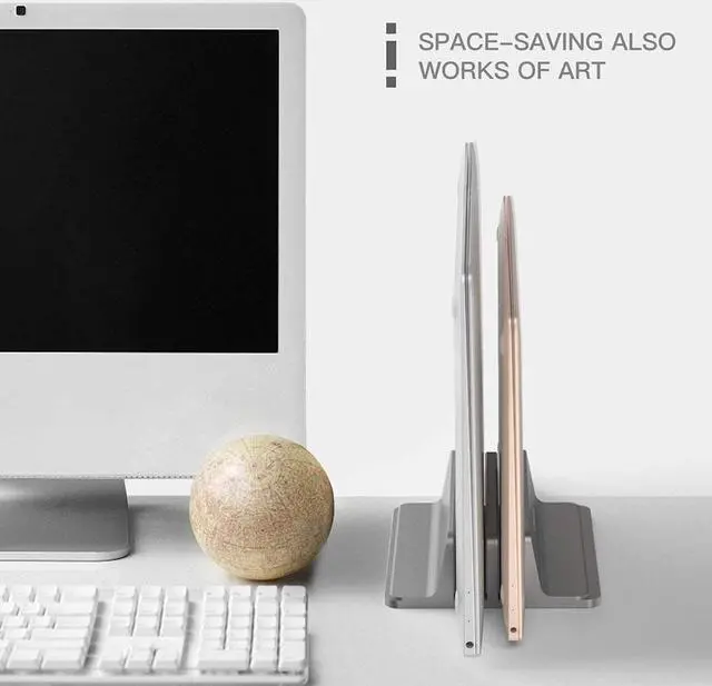 Alt view image 6 of 6 - Vertical Laptop Stand Double Desktop Stand Holder with Adjustable Dock (Up to 17.3 Inch)