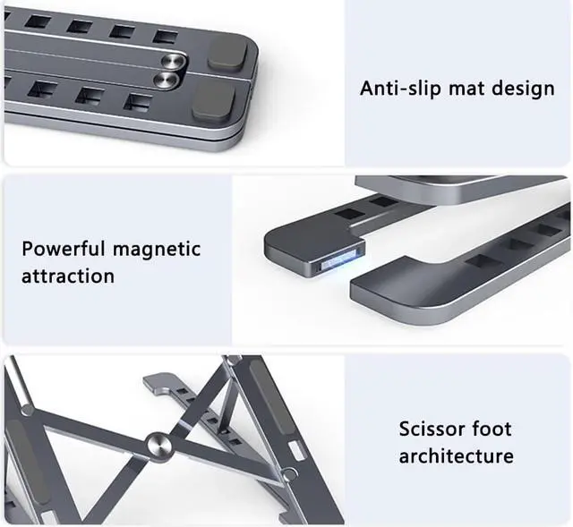 Alt view image 6 of 6 - Portable 14-17.3 inch Laptop Holder Foldable Notebook Stand Holder For Macbook Lapdesk Aluminum Computer Cooling