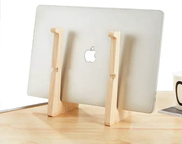 Alt view image 4 of 6 - YPAY Wood Laptop Stand Holder Increased Height Storage stand for Macbook 13 15 Inch Notebook Vertical Base Cooling Stand Mount