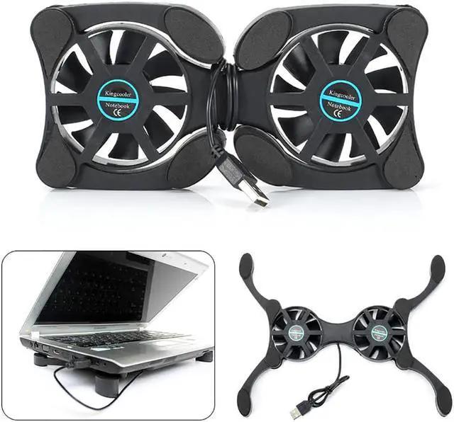 Alt view image 2 of 6 - Black Laptop Desk Support Dual Cooling Fan Notebook Computer Stand Foldable USB Rack Holder