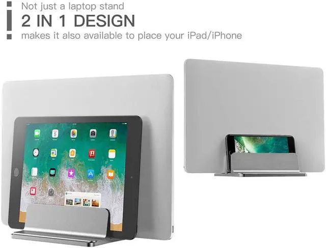Alt view image 5 of 6 - Vertical Laptop Stand Double Desktop Stand Holder with Adjustable Dock (Up to 17.3 Inch)