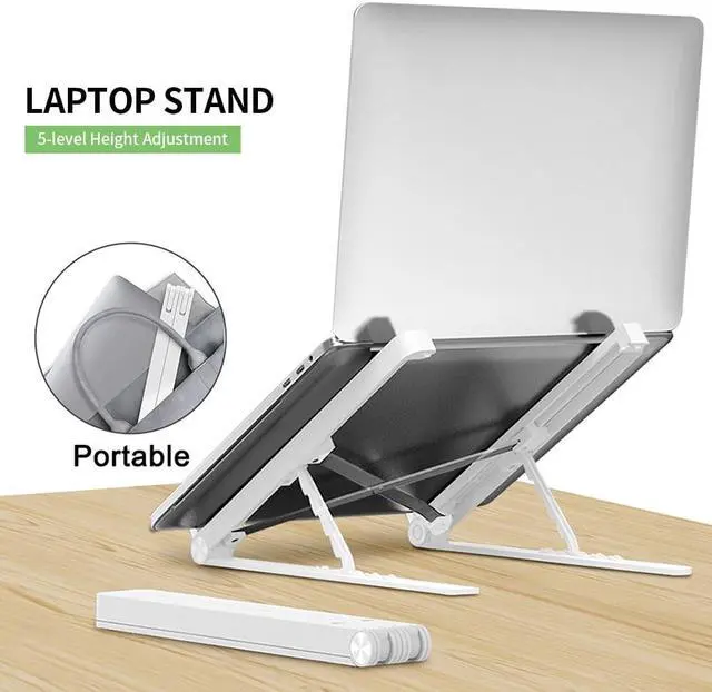 Alt view image 3 of 6 - Laptop Stand Folding Portable Laptop Bracket 5 level Height Adjustable Desktop Cooling Holder White