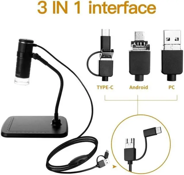 Alt view image 5 of 6 - 50 1000X Mobile Phone Microscope Camera 3in1 USB Type C MicroUSB for Android Phone Windows PC Computer Laptop with Stand