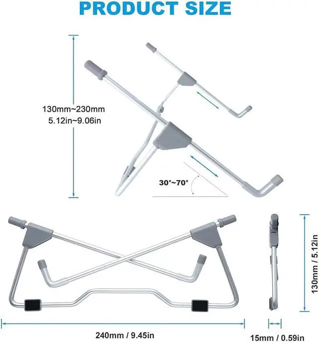 Alt view image 3 of 6 - Folding Laptop Stand Height Adjustable Aluminum Alloy Laptop Stand Bracket Laptop Holder for 10-17inch PC Notebook