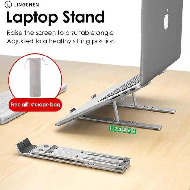 Alt view image 2 of 6 - LINGCHEN Laptop Stand for MacBook Pro Notebook Stand Foldable Aluminium Alloy Tablet Stand Bracket Laptop Holder for Notebook